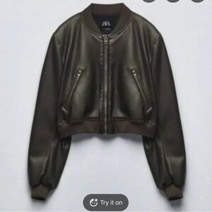 Zara Faux Leather Bomber Jacket